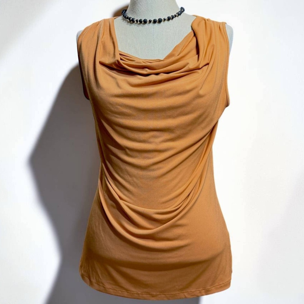 Tahari SP Drape Cowl Tank Top Orange Y2K Minimalist Earth Tone Office Summer Y2K